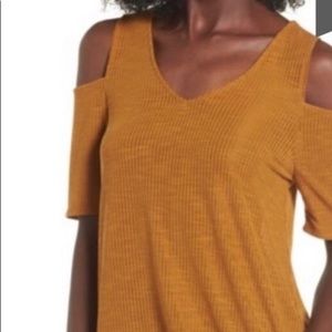 Madison & Berkeley Mustard cold shoulder top